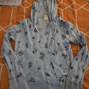 Old Navy Sheer Floral Hooded Top Blue Size L Y2K Layering 2000s Vintage